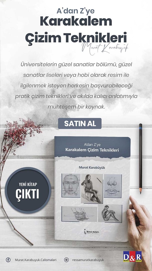 A'dan Z'ye Karakalem Çizim Teknikleri - Murat Karabüyük. Güzel sanatlar lisesi ve üniversite hazırlık kitabı.